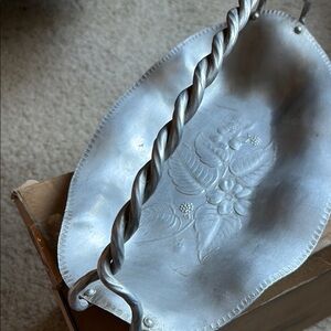 Silver Floral Engraved Metal Basket Everlasting Hand Forged